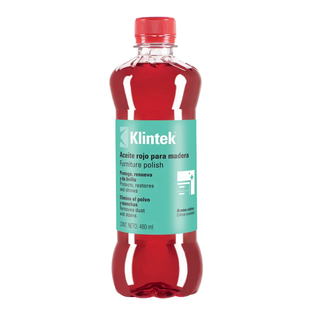 ACEITE ROJO PARA MUEBLES, 480ML, KLINTEK, CÓDIGO 57071, CLAVE AMU-48
