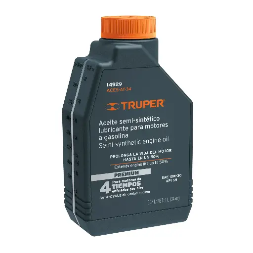 ACEITE SEMI SINTETICO 4 TIEMPOS, 1 LITRO, TRUPER, CÓDIGO 14929, CLAVE ACES-AT- 34