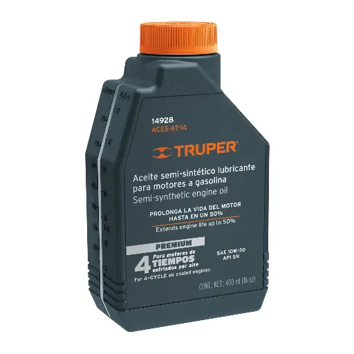 ACEITE SEMI SINTETICO 4 TIEMPOS, 400ML, TRUPER, CÓDIGO 14928, CLAVE ACEST-AT-14