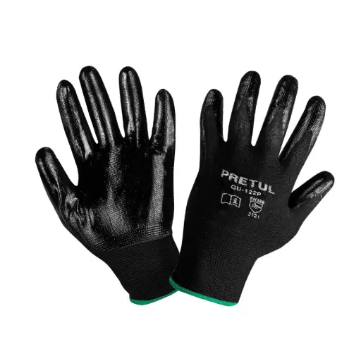GUANTES DE NYLON RECUBIERTOS DE NITRILO MEDIANOS, PRETUL, CÓDIGO 20027, CLAVE GU-122P