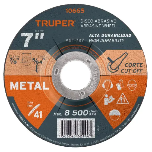 DISCO DE CORTE PARA METAL 7" X 5/64" TRUPER, CÓDIGO10665, CLAVE ABT-787